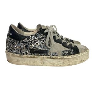 Golden Goose Hi Star D Glitter Sneakers Womens Size 5 35 Vigna Silver Black Shoe